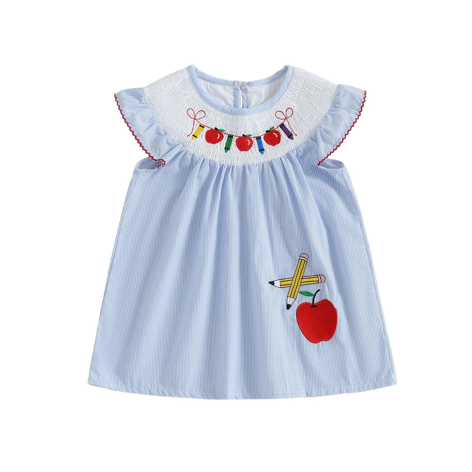 Toddler Baby Girl Back to School Clothes Pre K Dress | Back To School Outfits For Girls Kindergarten Preschool Striped Apple ABC Letter First Day Of