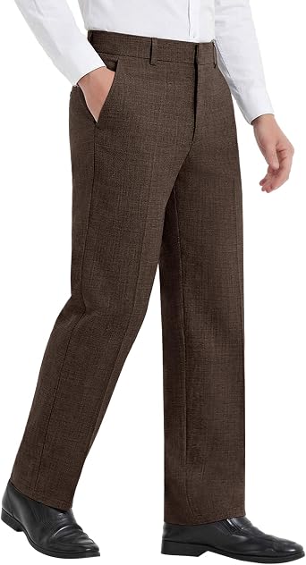 Susclude Mens 30"/32" Plaid Casual Dress Pants Straight Fit Tapered Trousers Wrinkle-Free Flat Front Work Office Slacks