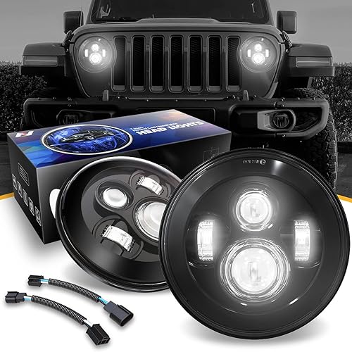 NUVISION LIGHTING Faros de proyector LED de 7 pulgadas con haz alto y bajo, compatibles con Wrangler JK, TJ, LJ, CJ de 97-17  Wrangler JK de 18 con