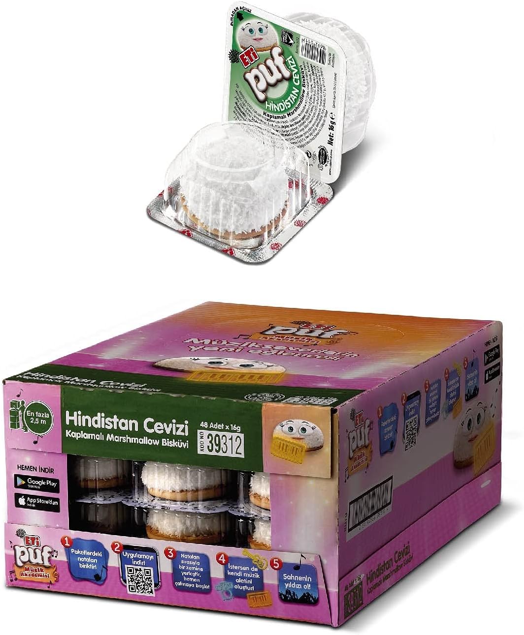 Eti Puf Hindistan Cevizli Bisküvi 16 g x 48 Adet