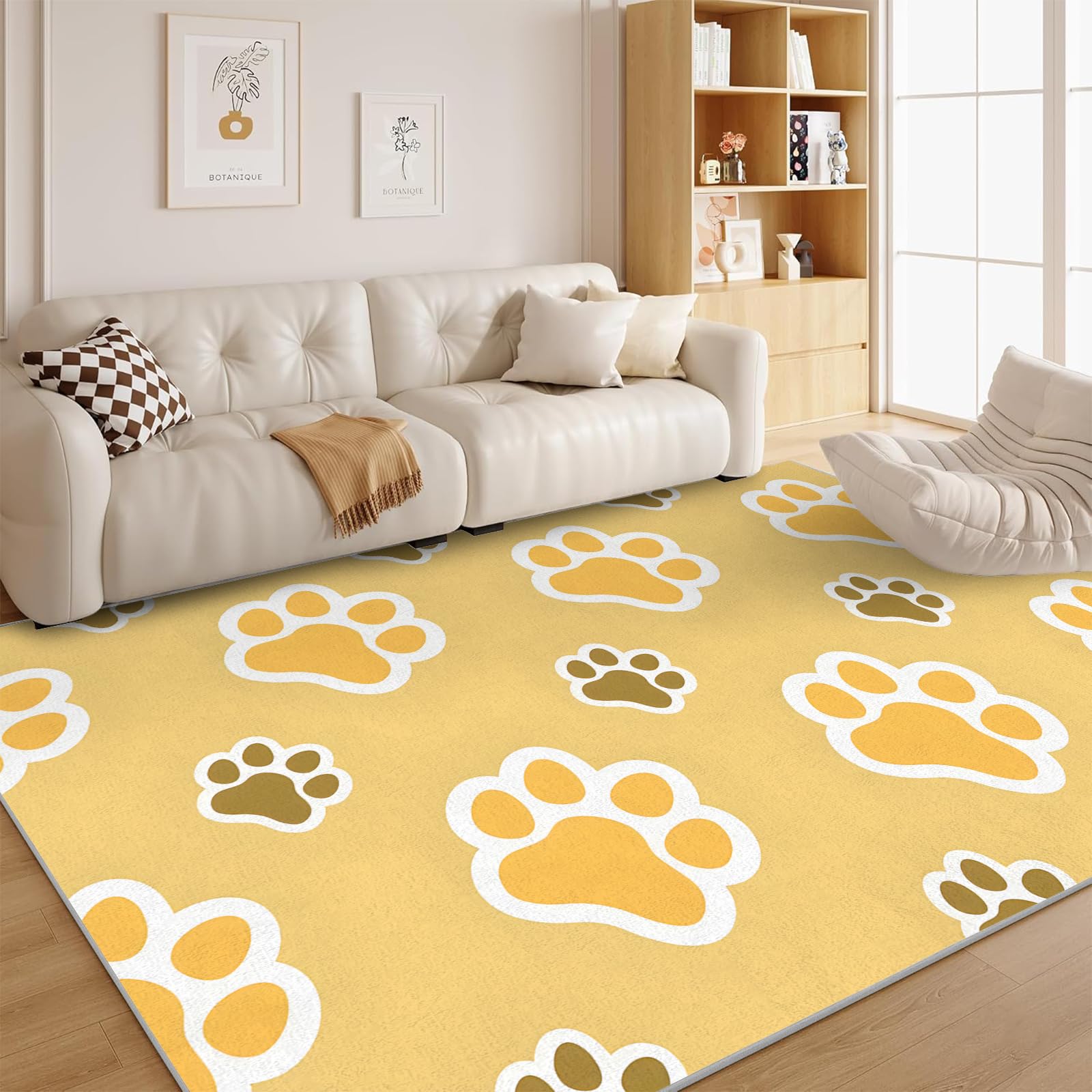 Paw Prints Rug 8x10 Rug, Dog Tracks Area Rug, Cute Cartoon Animals Rugs, Large Accent Rug, Soft Indoor Floor Mat Carpet for Bedroom Office Dining