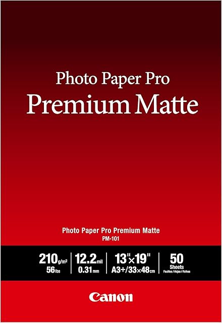 CanonInk Photo Paper, Pro Premium, Matte 13x19 (50 Sheets) (8657B010), White, A4