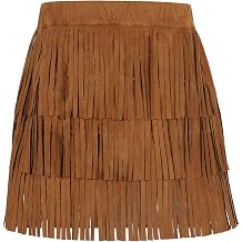 Noomelfish Girls and Women Suede Fringe Skirt Boho Tassel Layered Ruffle Skirt