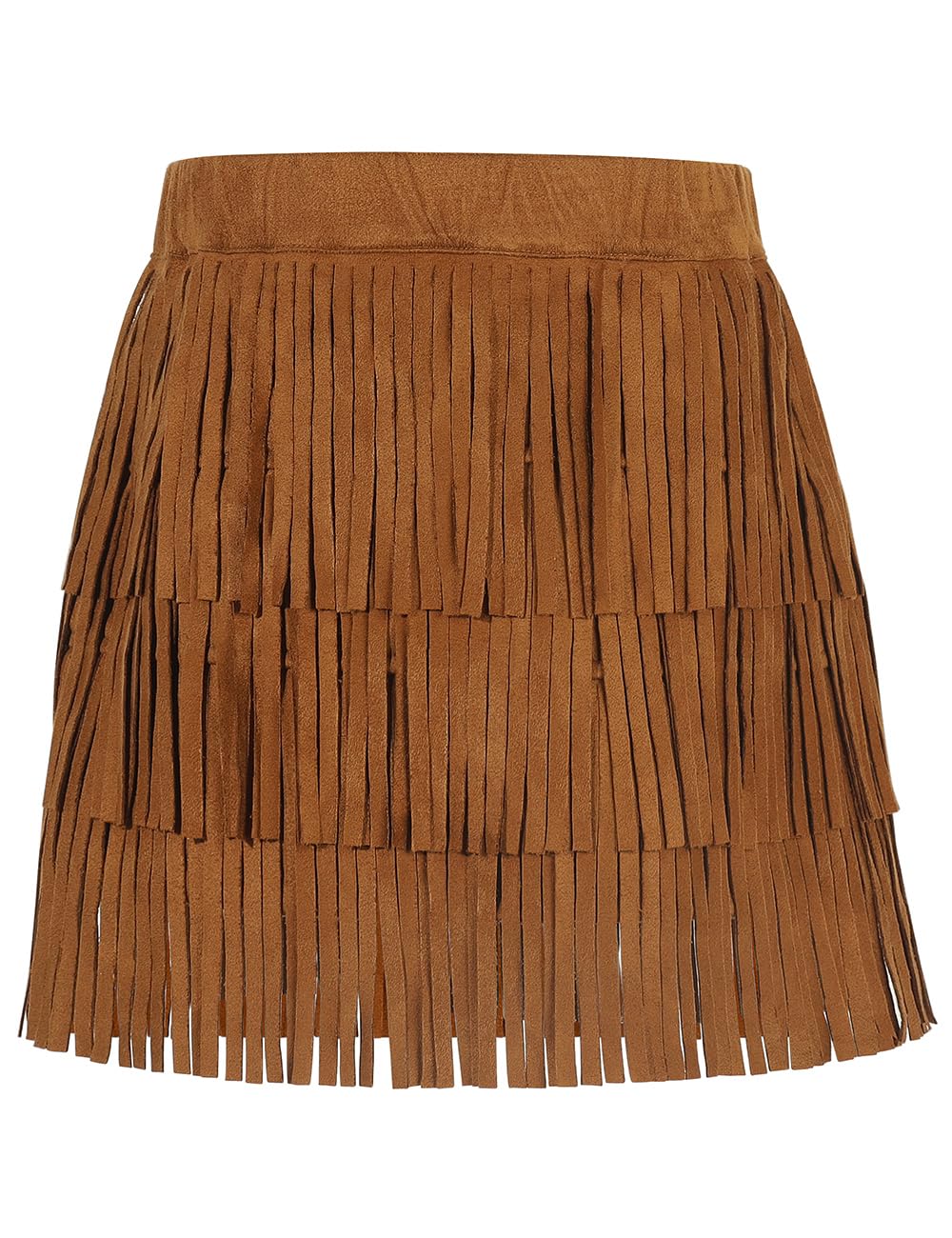 Noomelfish Girls and Women Suede Fringe Skirt Boho Tassel Layered Ruffle Skirt