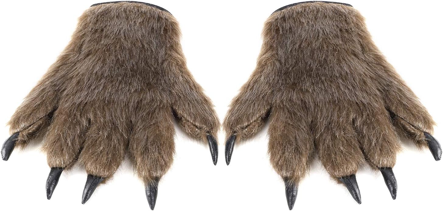Unisex Adults Animal Paw Claw Gloves - Werewolf Claws, Thick Plush Furry Gloves for Halloween, Christmas, Cosplay & Warm Winter Wear