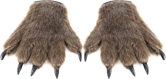 Unisex Adults Animal Paw Claw Gloves, Halloween Werewolf Claws Gloves Thick Plush Gloves Furry Gloves Cosplay Costume Party Bear Wolf Gloves Warm Winter Gloves for Halloween Christmas Performance