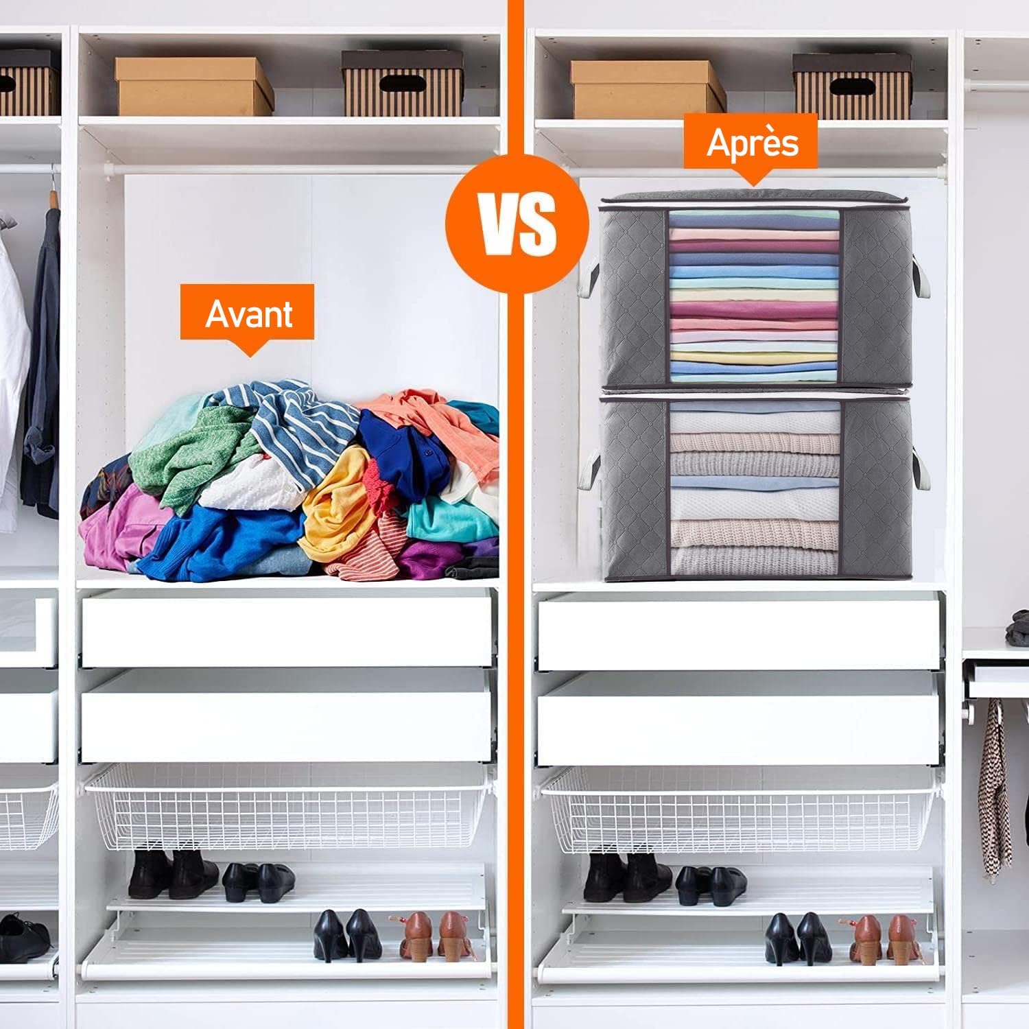 Auveir 6 Pièces Sacs De Rangement 35L Avec Couvercle - Boîtes De Rangement Vêtements Et Couvertures