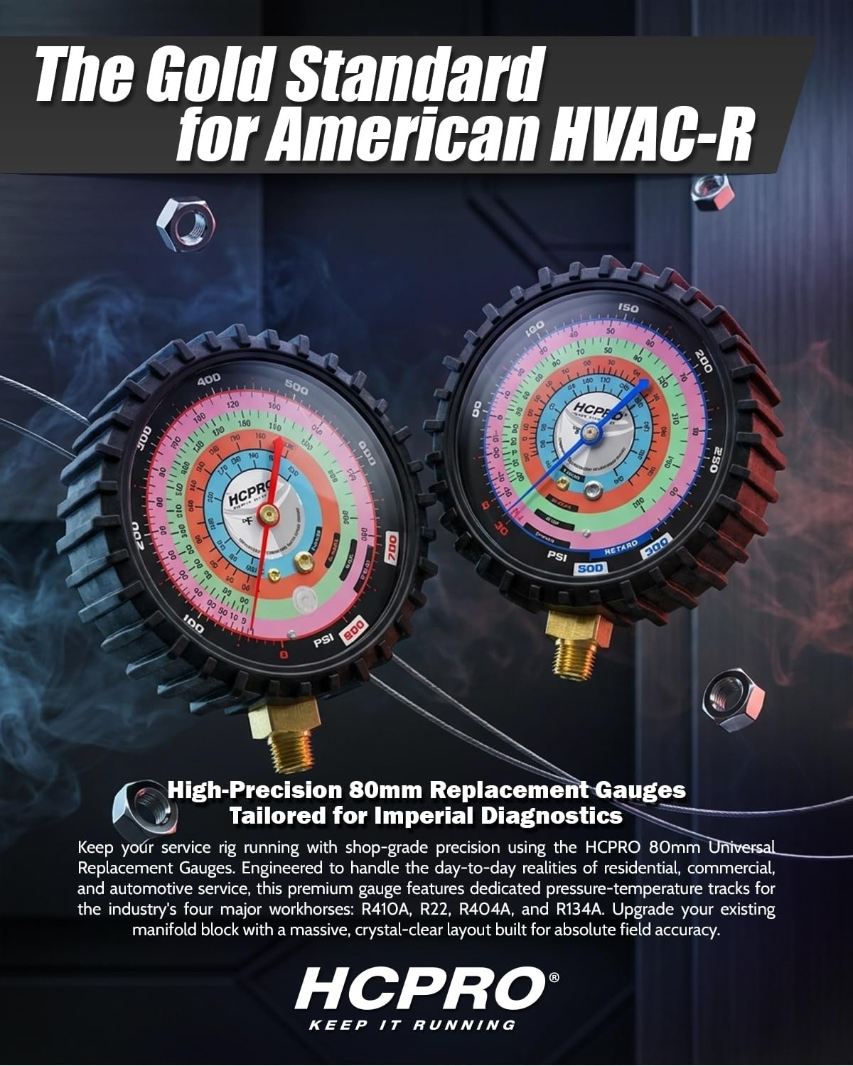 HCPRO G80H2F High Side Replacement Gauge R410a, R22, R404a, R134a °F 0-800 PSI, 3-1/8 Inch Gauge (High)