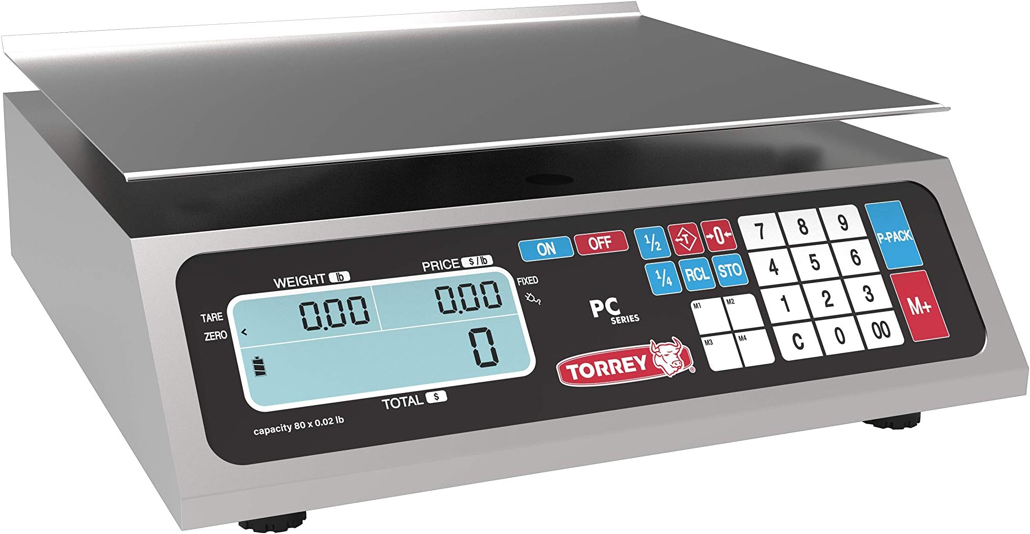 PC40L Electronic Price Computing Scale, Rechargeable Battery, Stainless Steel Construction, 100 Memories, 8 Direct Access Keys, 40 lb