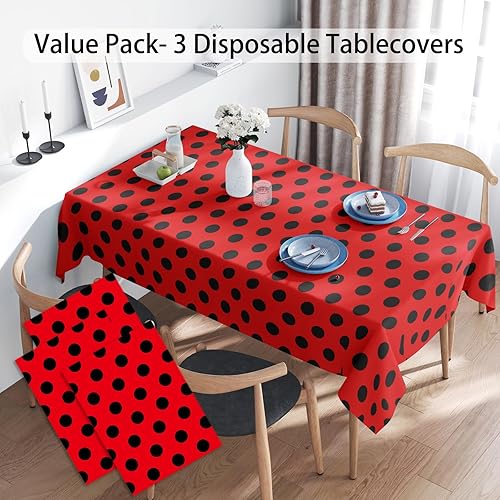 Miniatura 6 de NA - 3 manteles para fiesta de mariquita, de 54 x 87 pulgadas, suministros de fiesta de mariquita, color rojo y negro, para fiesta temática