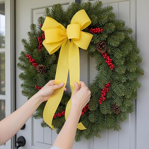 Miniatura 2 de CT CRAFT LLC Cinta de tela de arpillera con alambre de 2.5 pulgadas x 10 yardas, color amarillo para Navidad, decoración de boda, envoltura de