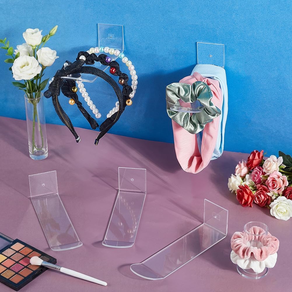 PH PandaHall 6 Pack Acrylic Headband Holder Wall Clear Hanging Headband Organizer Hair Accessories Display Stand for Women Hairbow Scrunchies Bedroom Closet Retail Boutique, 7.4x2x2 inch