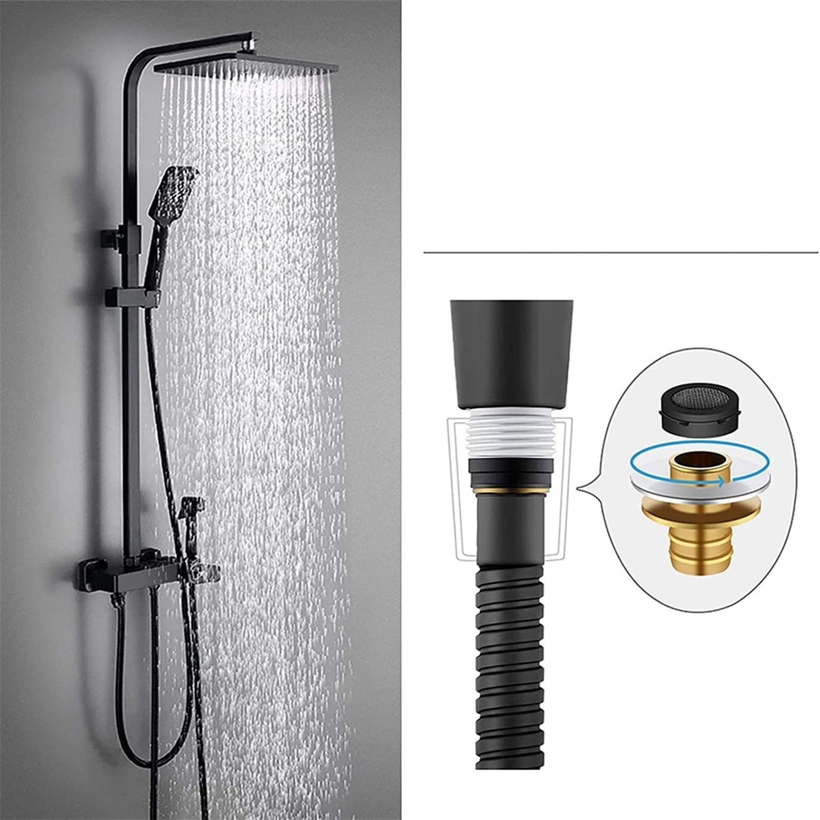 Federflexibler Duschschlauch 1,5/2 M Schwarz Flexible Dusche Schlauch Lange Badezimmer Dusche Wasser Schlauch Verlängerung Sanitär Rohr Ziehen Rohr Bad zubehör(Black,200cm)