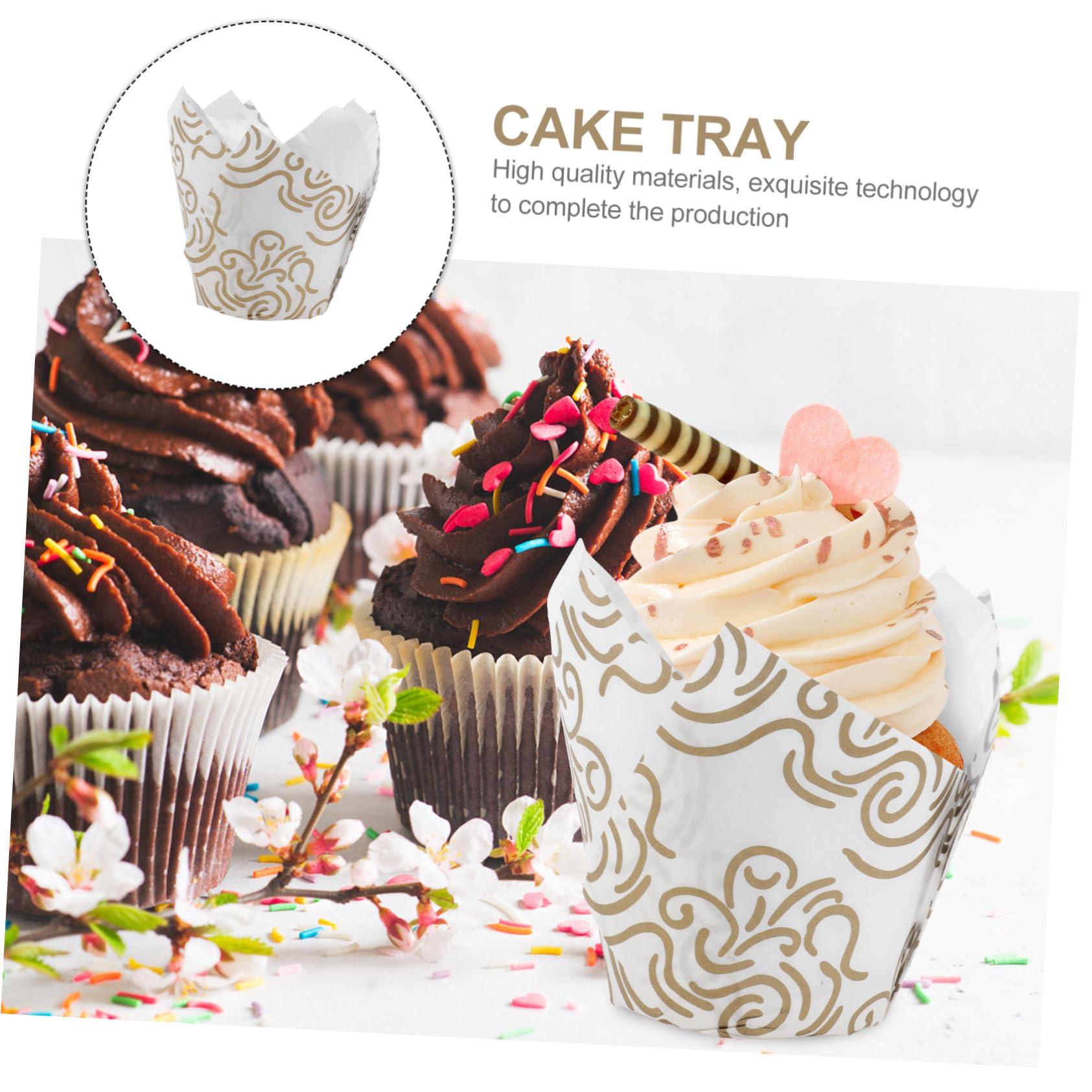 Abaodam 2sets Fodere Per Torte Forma Di Tulipano Resistenti All e All Per Muffin e Cupcake Alta Temperatura Design Elegante Con Strisce Dorate Per Feste e Matrimoni