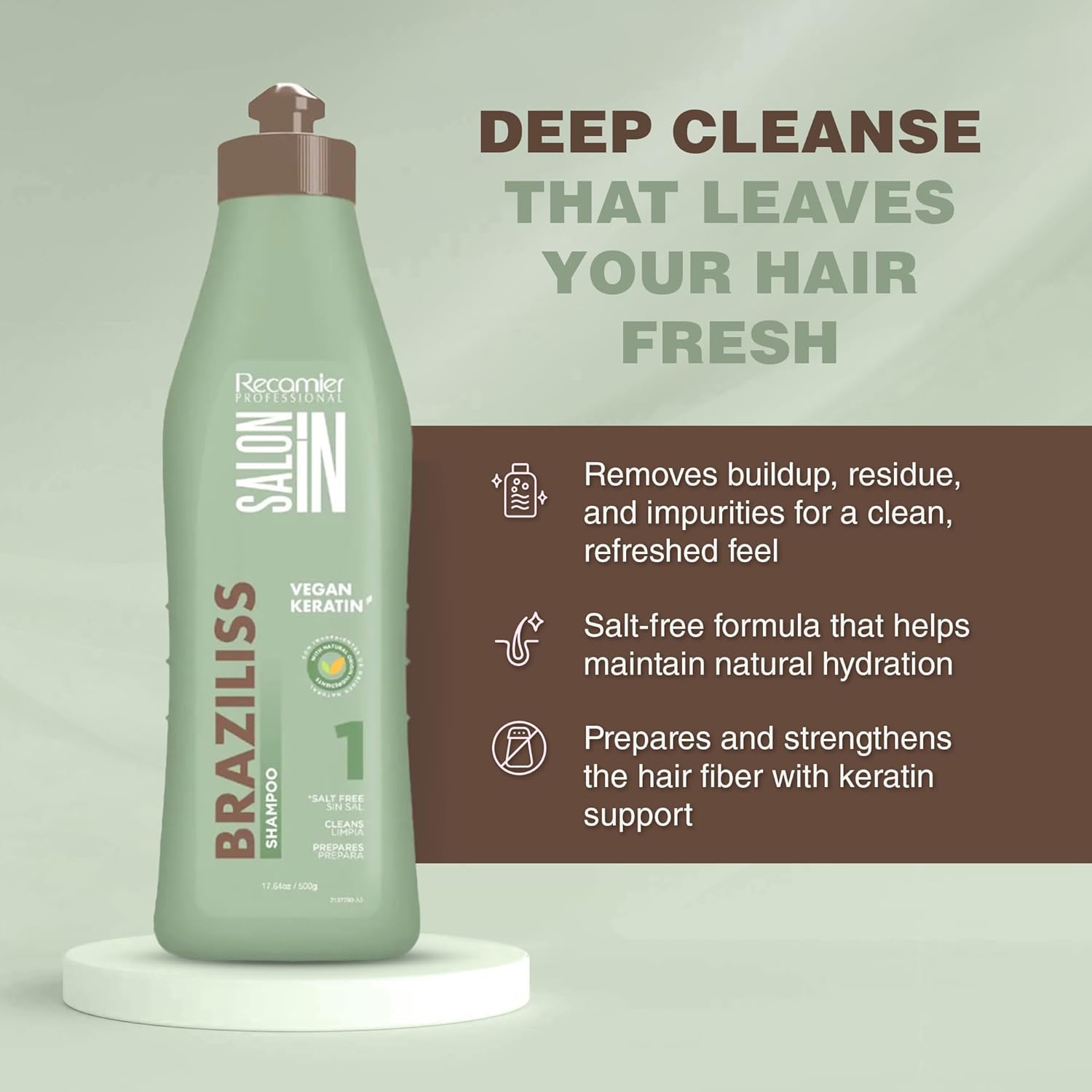 Salon In by Recamier | Braziliss Step 1 - Keratin Amino Complex Clarifying Shampoo | 35.27 fl oz / 1000 g