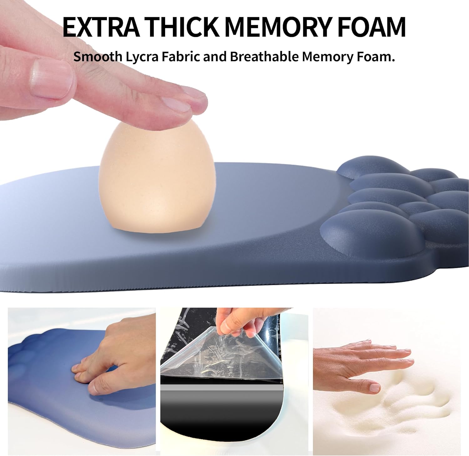 Ergonomic 2 in 1 Cloud Mouse Pad and Keyboard Rest, Non-Slip Wrist Support for Easy Typing & Wrist Pain Relief - Blue