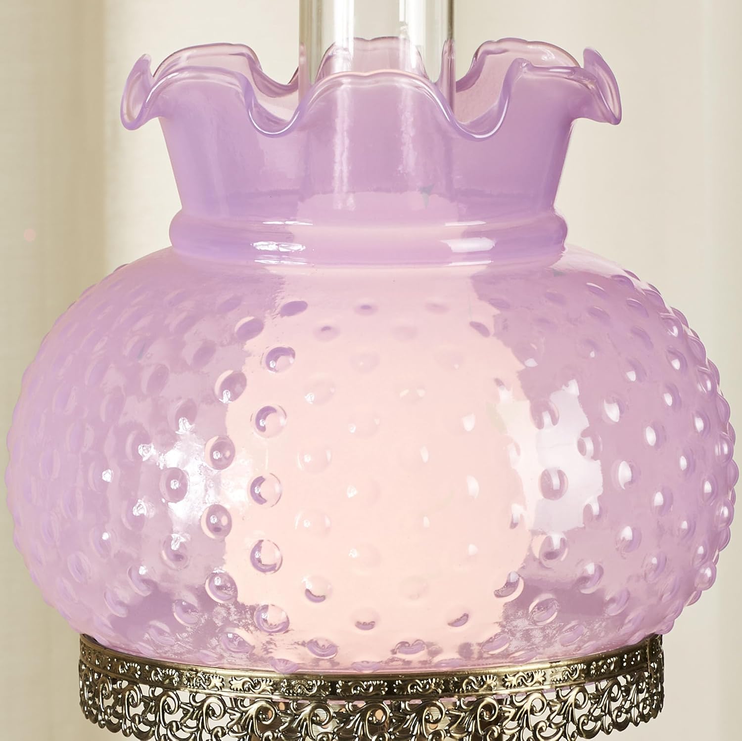 Touch of Class Mindy Orchid Hobnail Table Lamp | Vintage Handblown Glass with Antique Brass Accents | Frosted Chimney | 3-Way Lighting | 20.5" H | Traditional, Classic, Old-Fashioned