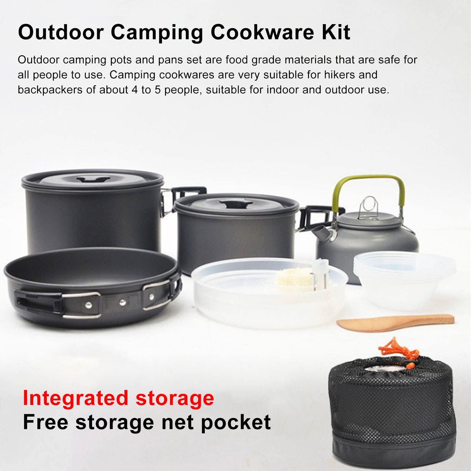 Camping-Kochset, Camping-Kochgeschirr-Set for 4–5 Personen – tragbarer Campingtopf, leichte Campingausrüstung, Campingtöpfe und Pfannen for Rucksackreisen