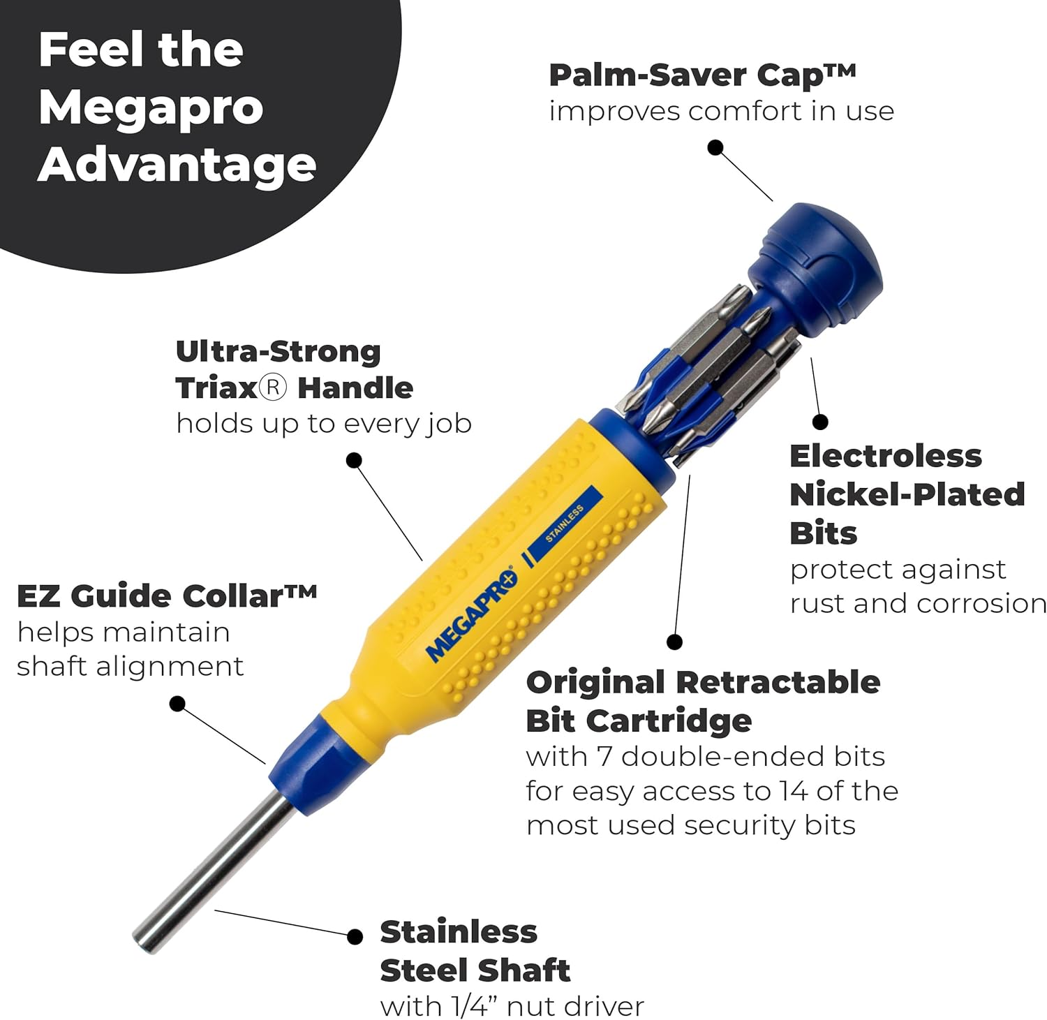 Megapro - 151SS-CS MegaPro 151SS 15-In-1 Stainless Steel Driver in Yellow/Blue yellow/blue