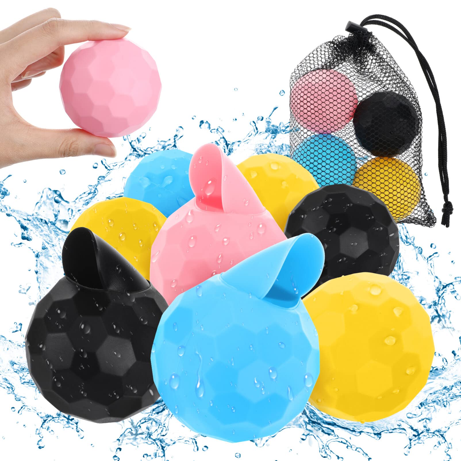 Reusable Water Balloons, 24Pcs Refillable Quick-Fill Self Sealing Water Balloons Water Bomb Splash Balls Portable with Mesh Bag Summer Toy Water Toy for Swimming Pools