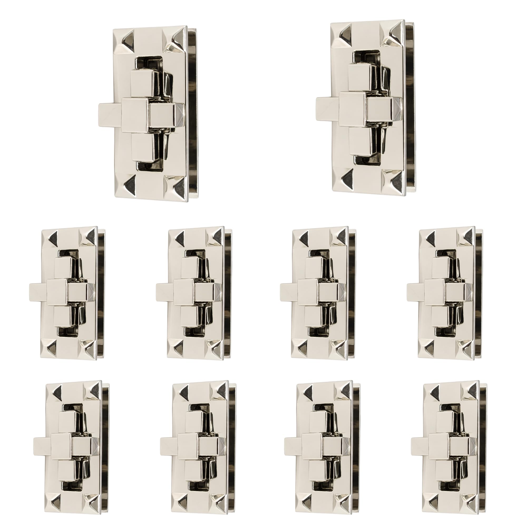 Trimming Shop Twist Turn Lock Rectangle Bag Closure Handbag Buckle Replacement Clasp Closure for DIY Leathercraft Shoulder Bag Purse Making Accessory, Silver, 47mm x 24mm, 10pcs
