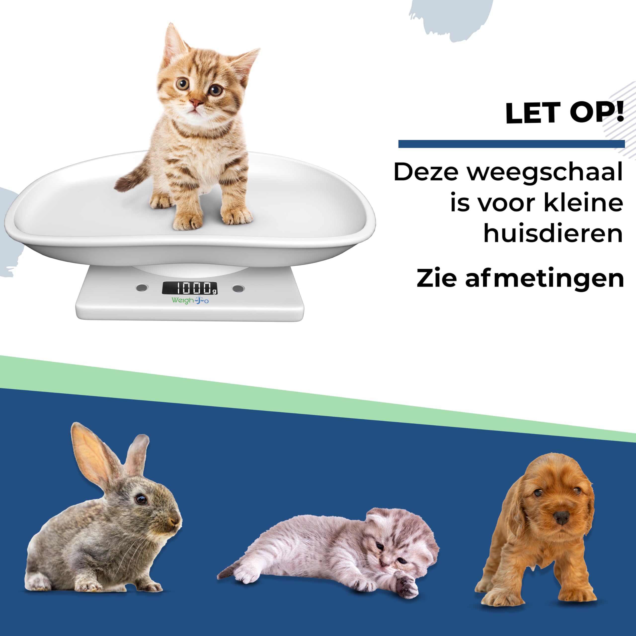 WeighJo Huisdierweegschaal voor katten en honden, digitale weegschaal voor puppy's en kittens, verpakkingsweegschaal met lcd-display, ideaal voor het bewaken van de gezondheid van huisdieren