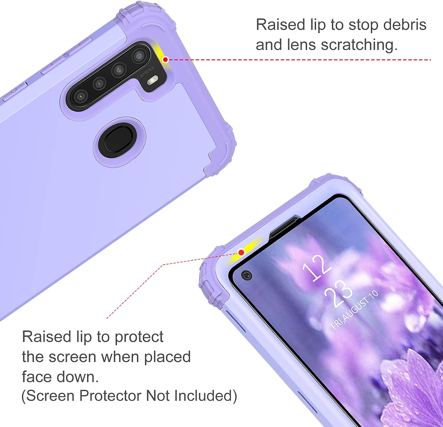 BENTOBEN Compatible with Samsung A21 Case, 3 Layer Hybrid Hard PC Soft Rubber Heavy Duty Rugged Bumper Shockproof Anti Slip Full-Body Protective Phone Cover for Samsung Galaxy A21, Purple
