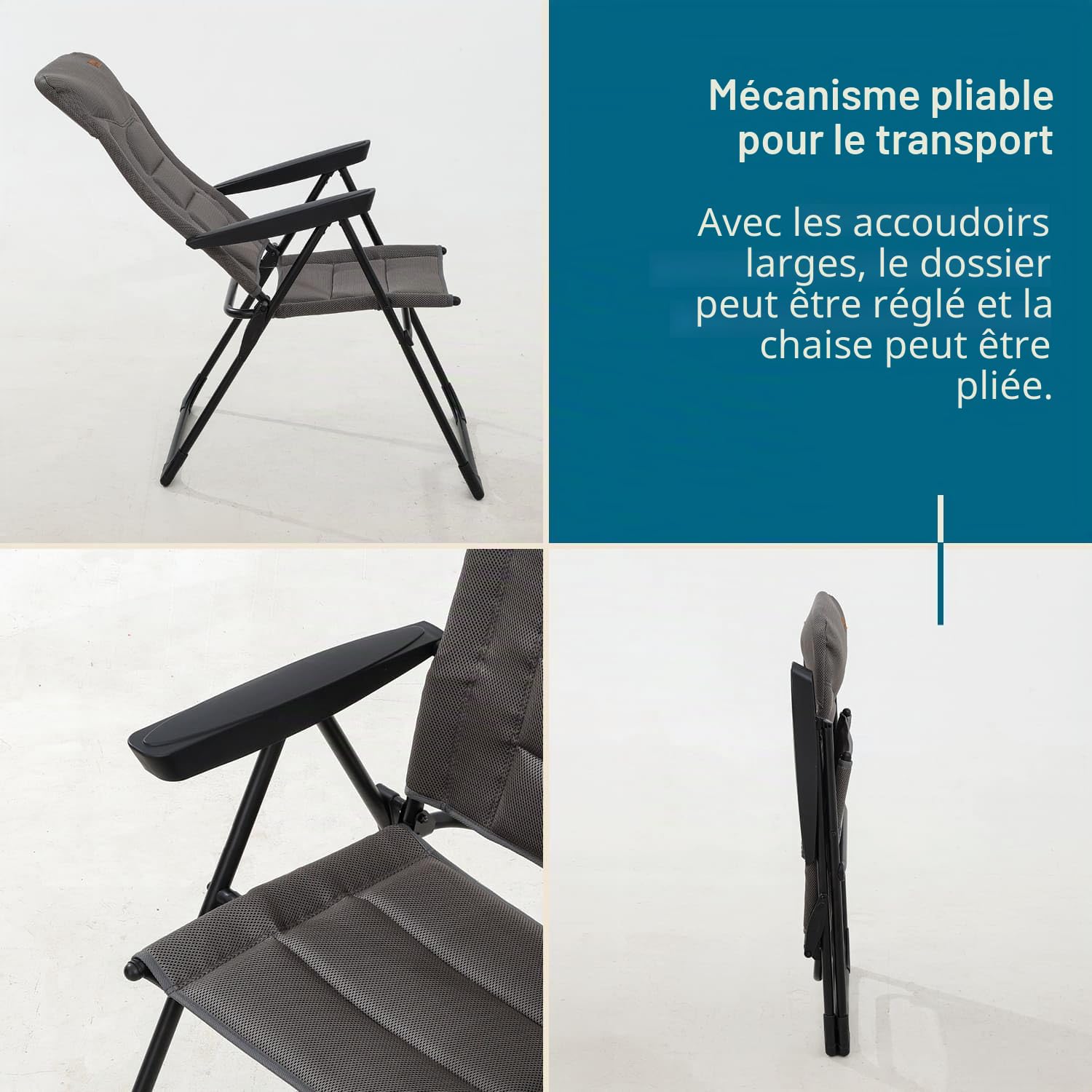Skandika Fauteuil Kvist | Chaise de Camping Pliable, Fauteuil Pliant en Aluminium et Acier, Dossier réglable sur 4 Positions, Max.150 kg, rembourrée, Appui-tête | Chaise, Camping, Jardin