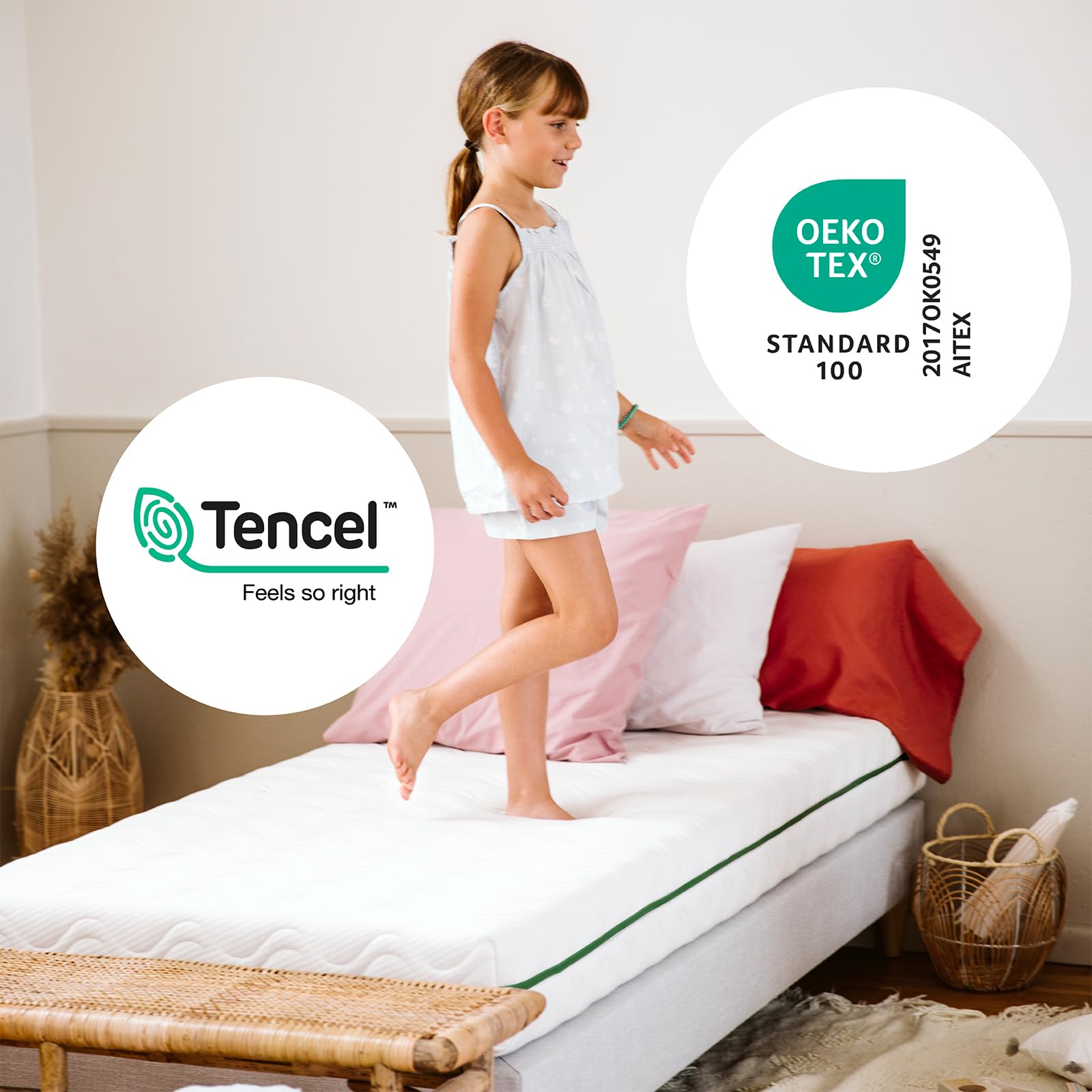 Kadolis Matelas Enfant 90x190x12 cm Aloe R Mousse Latex 2 Faces Couchage Housse Amovible Lavable OekoTex Fabriqué Espagne