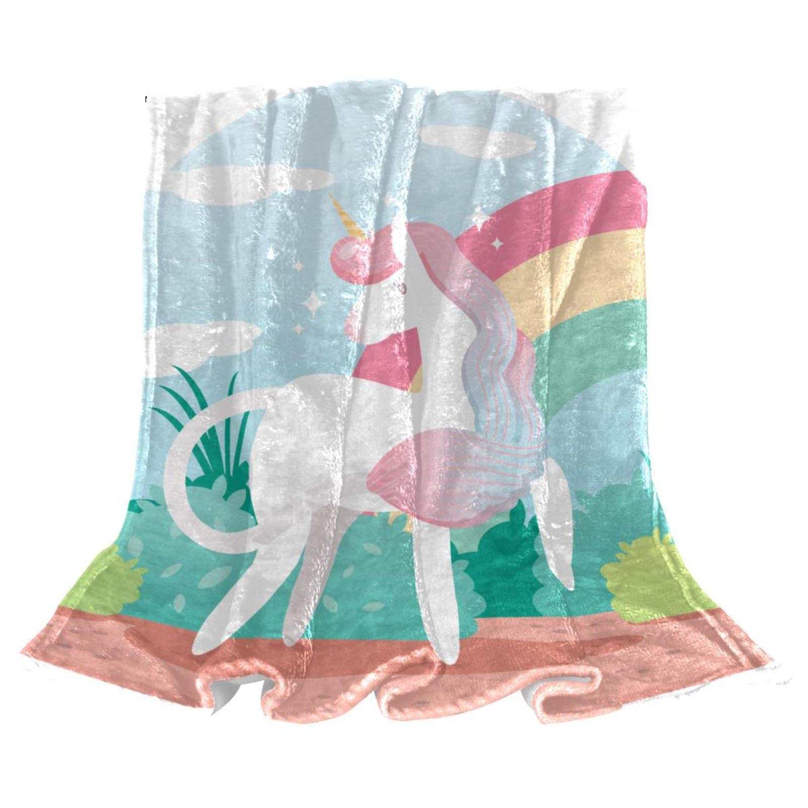 Couverture polaire douce et chaude motif licorne cartoon pour lit douillet