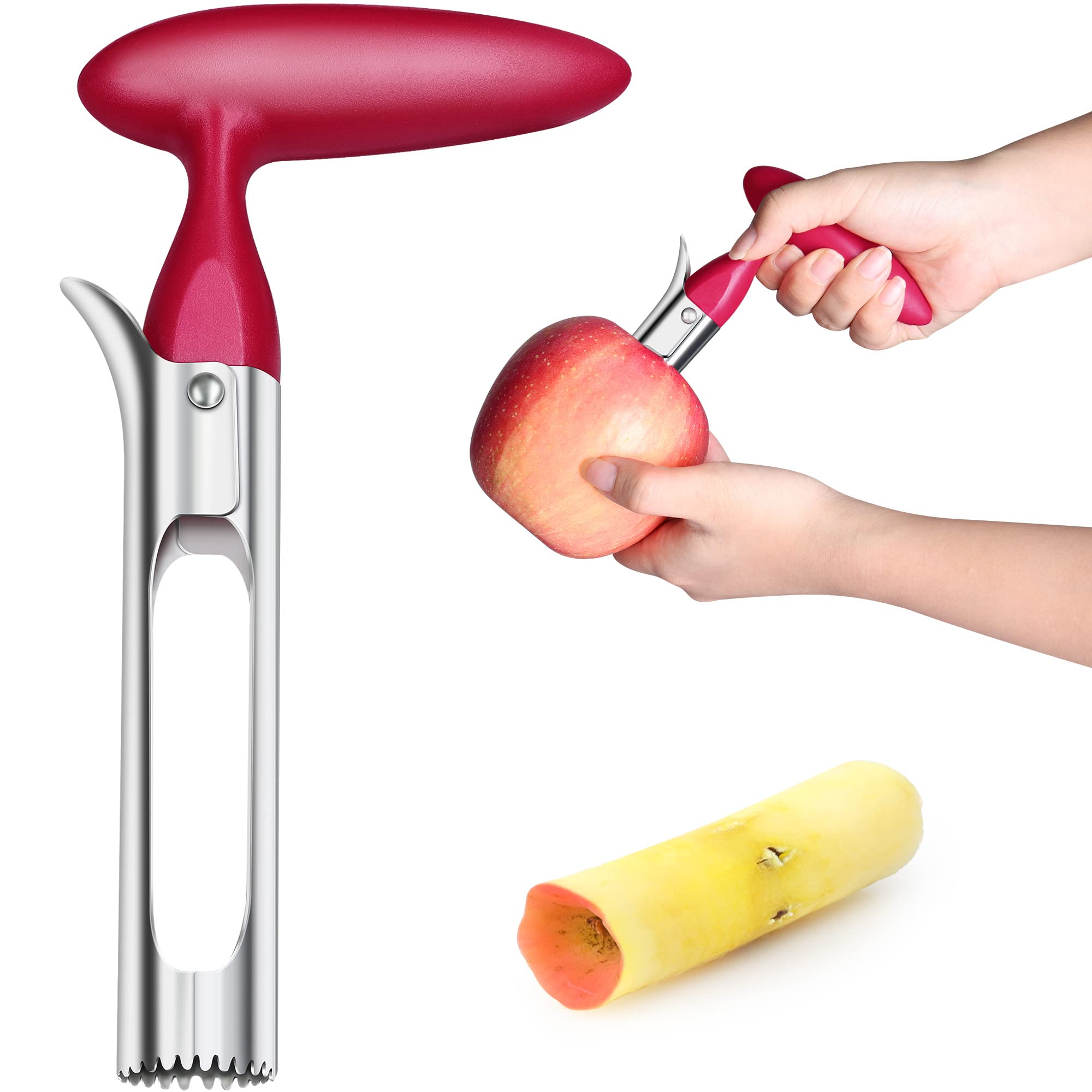 VakooApple Corer, Premium Stainless Steel Apple Core Remover Tool for Removing Cores & Pits, Easy to Use Kitchen Gadget - Red