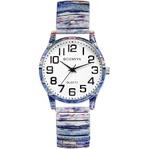 Lancardo Women Stretch Band Watch Bohemia Elastic Analog Quartz Big Number White Dial Wristwatch Easy to Read Birthday Valentines Day Christmas