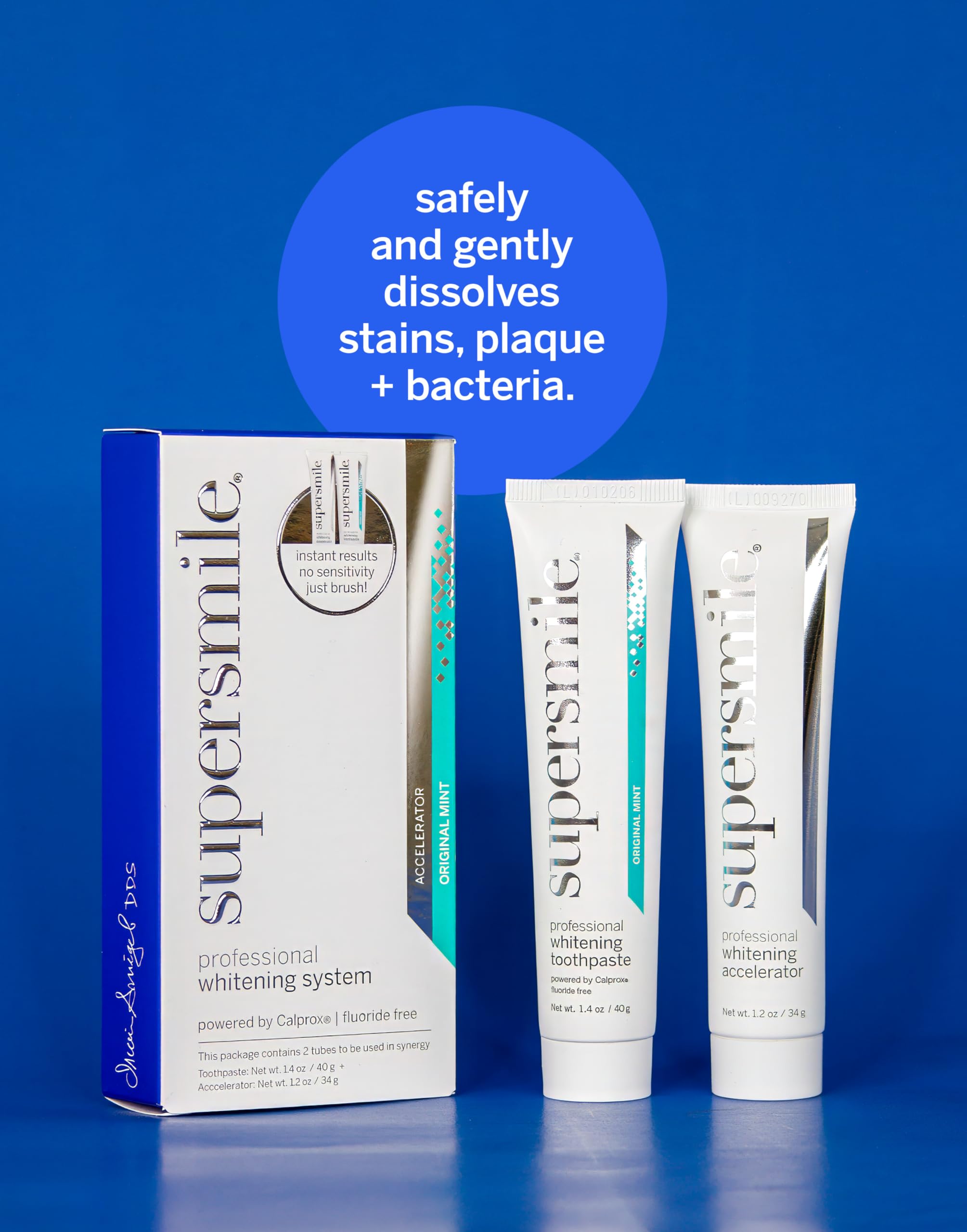 Supersmile Fluoride-Free Whitening System – 1.4oz Professional Grade Whitening Toothpaste & 1.2oz Accelerator – Whitens up to 6 Shades & Strengthens Enamel