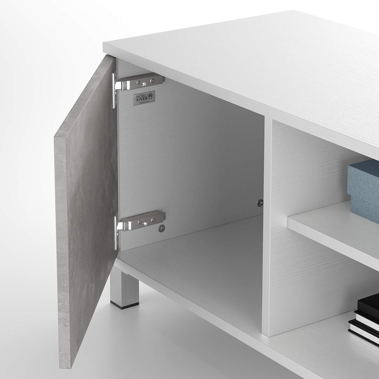 Mobili Fiver, Rachele TV Stand, Ashwood White and Concrete Grey, Made in Italy