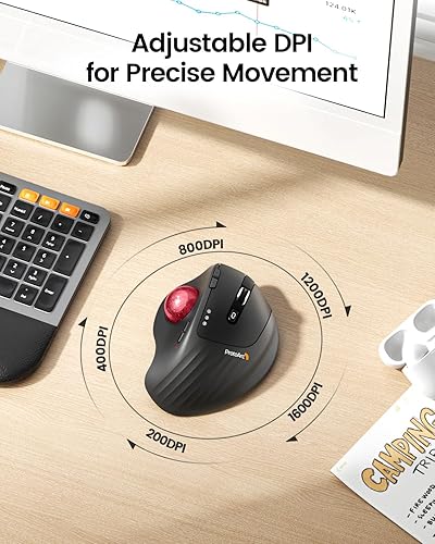 Miniatura 5 de Ratón Trackball Inalámbrico ProtoArc, EM01 NL Ergonómico Bluetooth Rollerball de Pulgar Recargable para Computadora Portátil, Ángulo Ajustable y