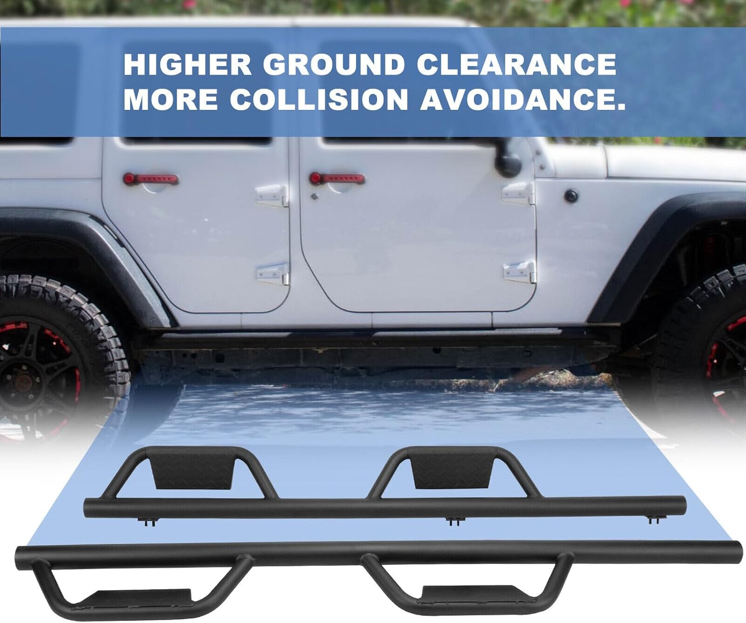 ROXX Side Steps Running Board Compatible with 2007-2018 Jeep Wrangler JK JKU Unlimited 4 Doors Only, Matte Black Powder Coated Steel Non-Slip Nerf Bars Off-Road Rock Rails