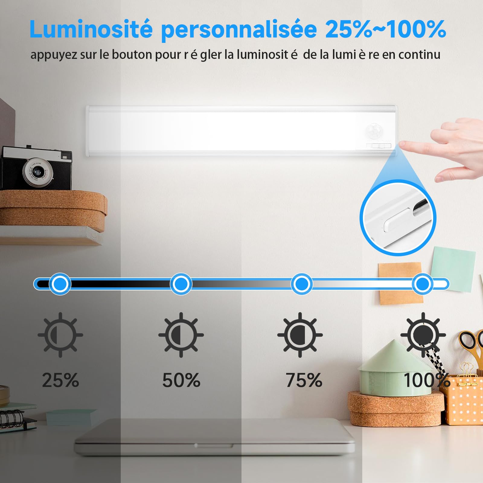 luce led sottopensile cucina, 24 cm, 39 LED luci con sensore di movimento ，luce led con sensore di movimento 1500 mAh, 6500 K striscia led a batteria , luci led a batteria USB,， confezione da 6 pezzi