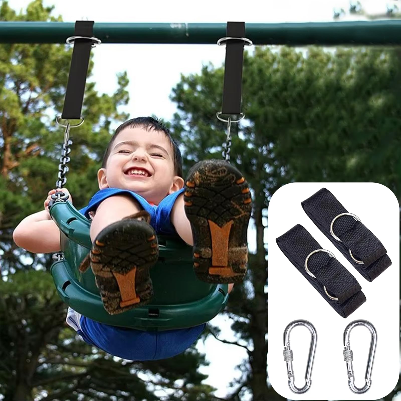 Cinghie Per Amaca E Altalena Da Esterno - Regge Fino A 1000kg, Con Moschettoni E Protezione Alberi - Foto 8