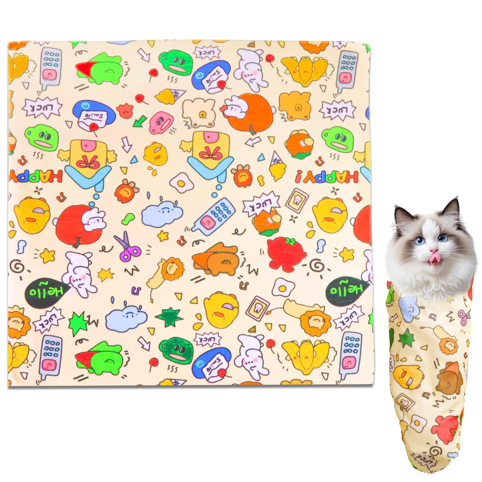Maxqzin Cat Wrap for Cutting Nails Cat Grooming Wrap Anti Scratch Adjustable Grooming Bag for Cats Nail Clipping Ear Cleaning Teeth Brushing 21 Inch