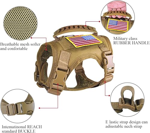 Miniatura 5 de Chaleco táctico de trabajo para perros, arnés de entrenamiento sin tirones, ajustable, chaleco militar al aire libre con mango de escombros Molle,