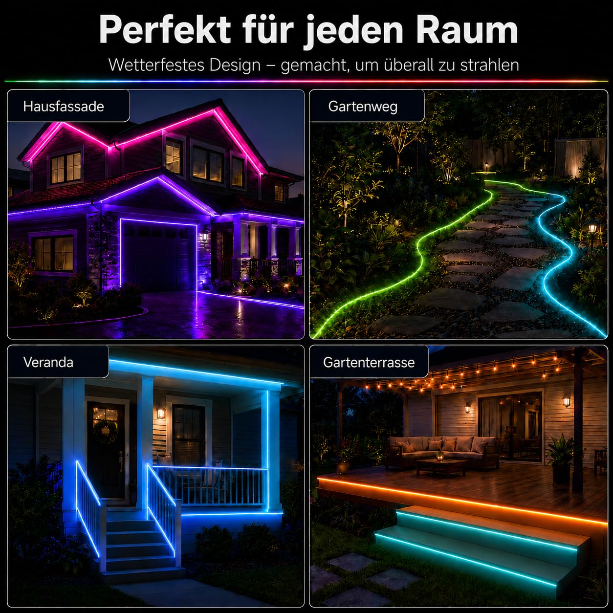 Meevt RGB Neon LED Strip 20m, 24V LED Streifen für Outdoor und Innenbereich | 72 LEDs/m, IP65, Weiches Silikonmaterial, 120° Seitenbeleuchtung, App und Fernbedienung, Musik Sync, Terrasse Garten Deko