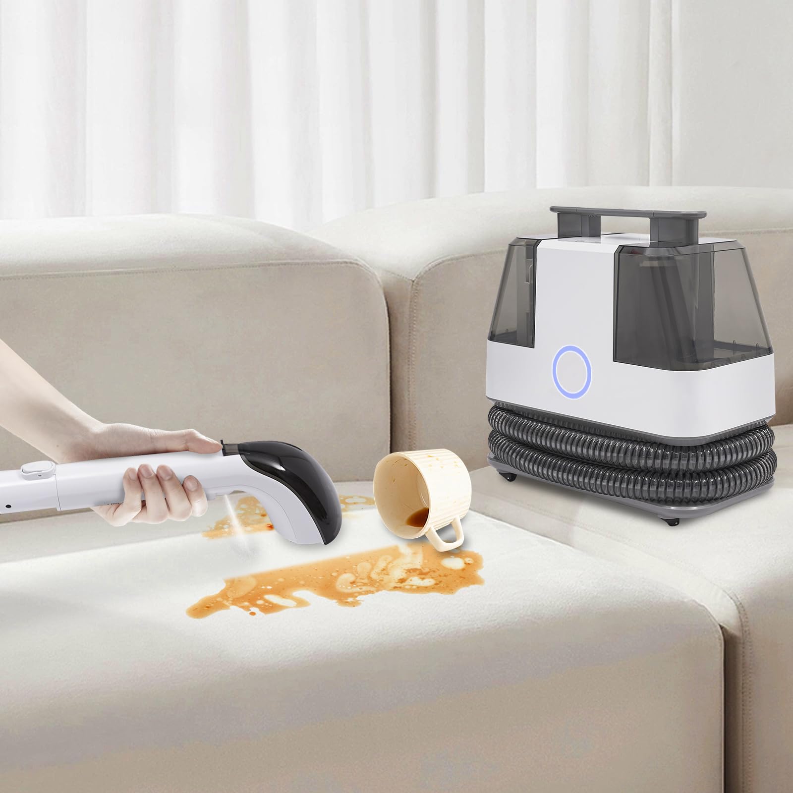 Portable Carpet Couch Deep Cleaner, Handheld Rug Cleaner Sofa Cleaner Machine, 15KPA Cleaner Machine for Sofa, Carpet, Car, Pet Pads