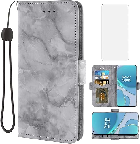 Asuwish Funda compatible con OnePlus 8T OnePlus8T Plus 9R 5G y protector de pantalla de vidrio con ranura para tarjetero de mármol para One Plus8T5G