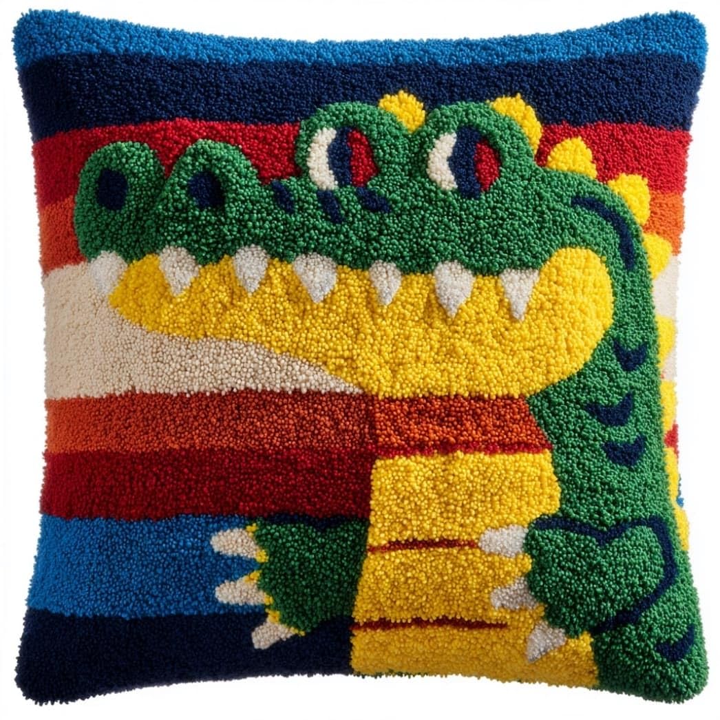 Axiangzik E Latch Hook Pillow Kit Crocodil 43X43cm