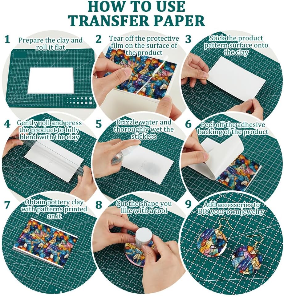 OLYCRAFT 24Pcs Stained Glass Clay Transfer Paper 4 Design Church Rose Windows Transfers Paper for Polymer Polymer Clay Transfer Sheets Small Ceramic Decal for Clays Earrings Jewelry Making