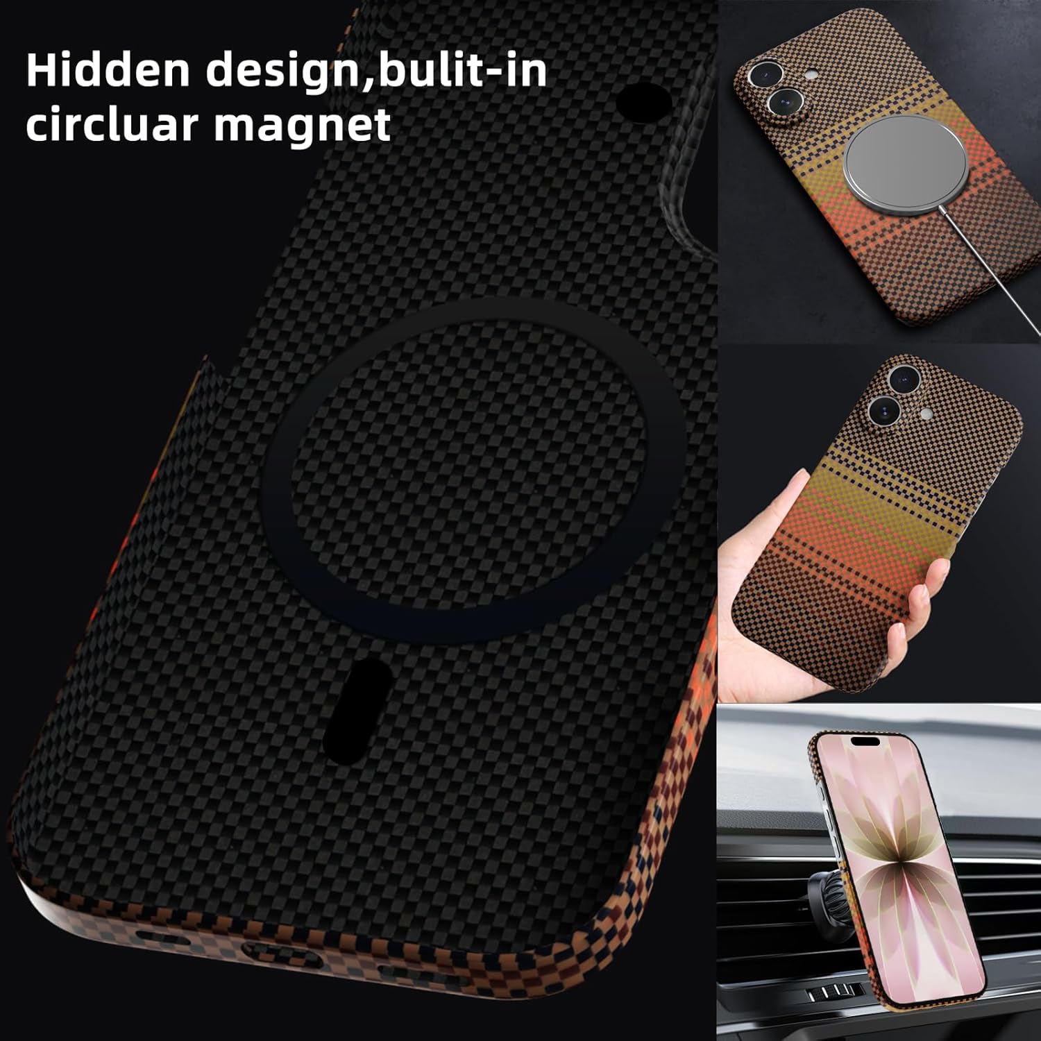 for iPhone 17 Case,Compatible with MagSafe,Slim Thin Case with Caseless Touch Feeling,1500D Aramid Fiber Woven,Military Grade Protective Cover for iPhone 17,Gold