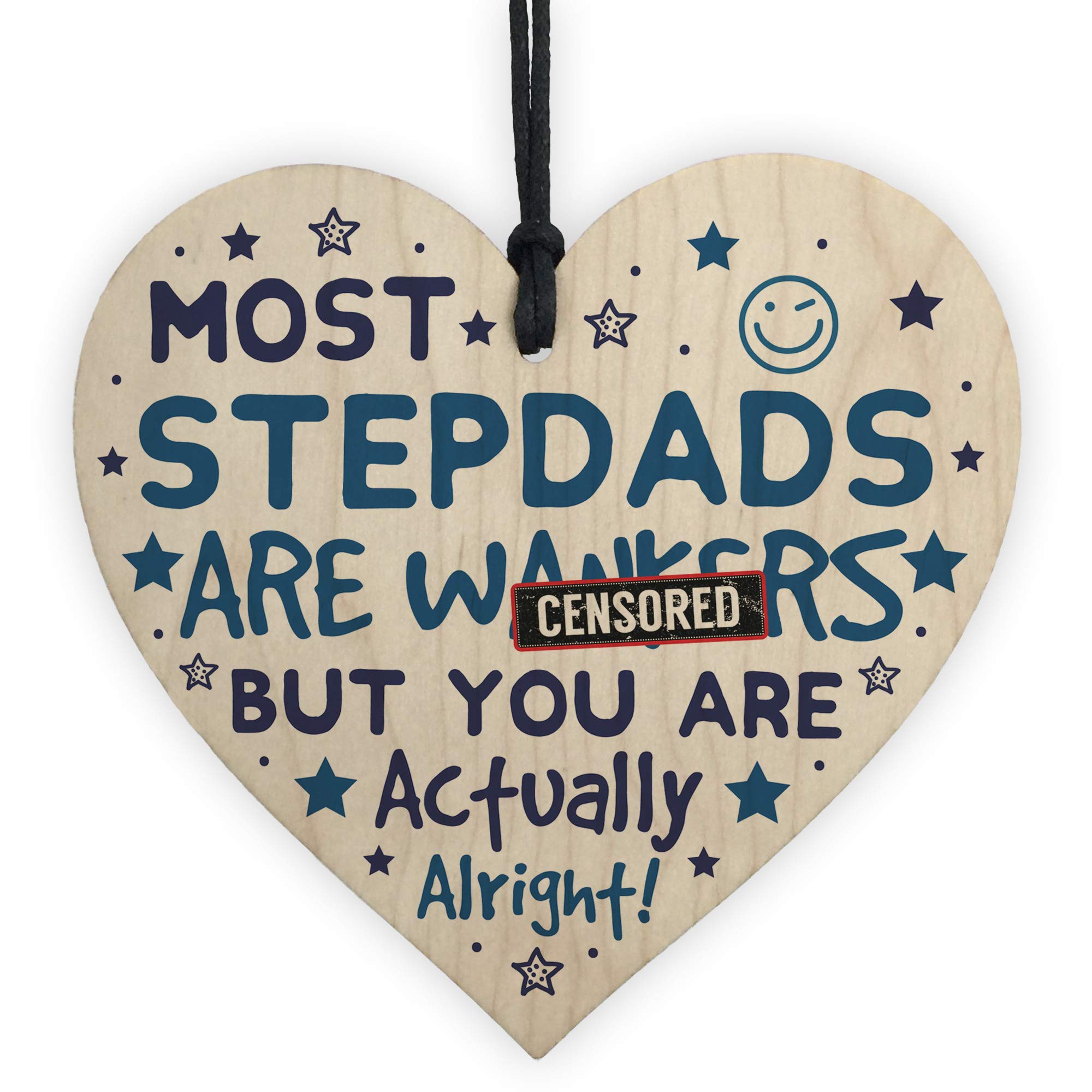 Red Ocean Funny Rude Step Dad Gifts Novelty Wooden Heart Sign For Step Dad Birthday Gifts For Step Dad