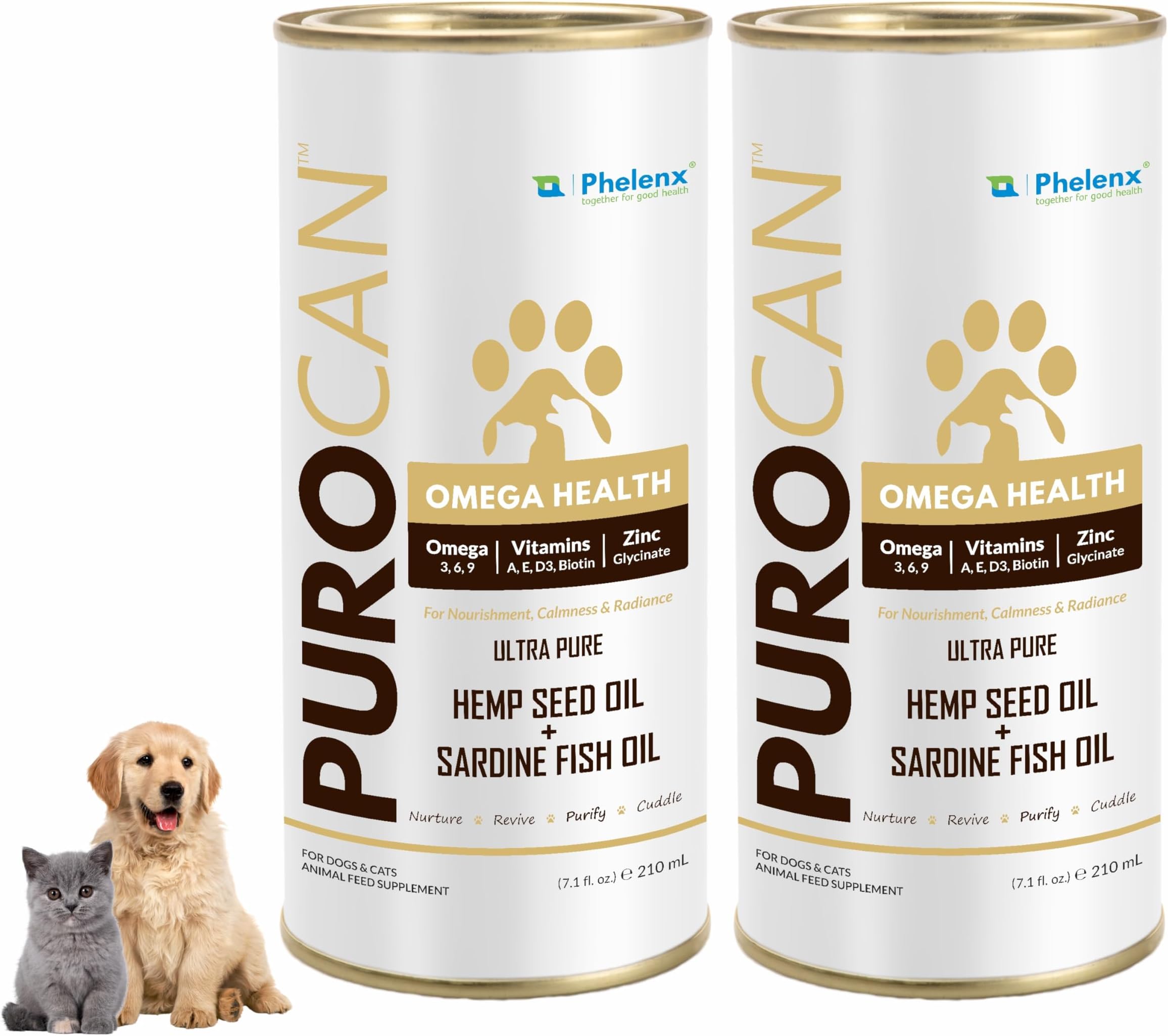 Purocan - Omega 3+6+9 Supplement for Dogs & Cats | 210 mL +210 mL (Ultra Pure Sardine Fish Oil) (Pack of 2)
