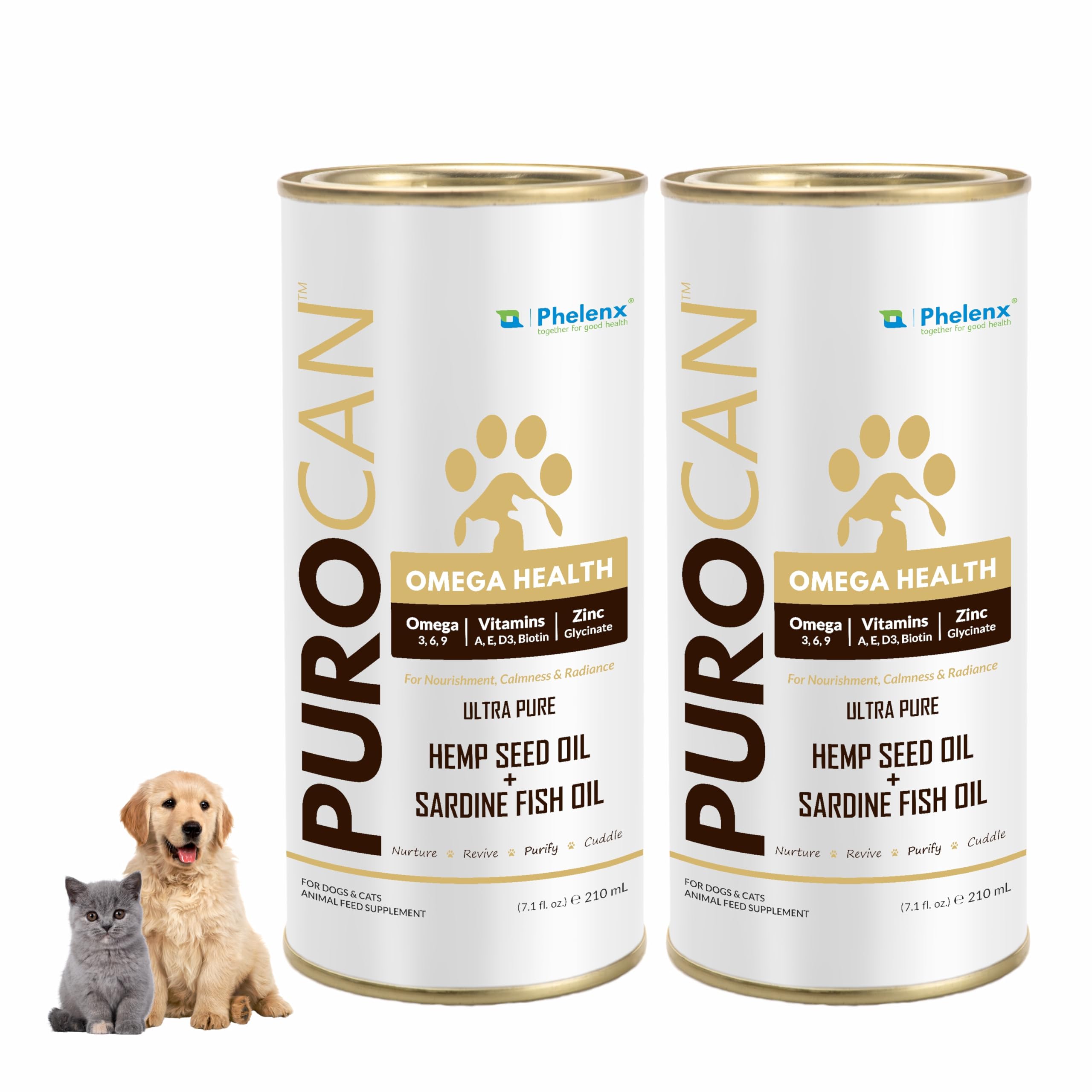 PHELENX | Purocan - Omega 3+6+9 Supplement for Dogs & Cats | 210 mL +210 mL (Ultra Pure Sardine Fish Oil) (Pack of 2) (B0CM94C9CV) Amazon Price History, Amazon Price Tracker