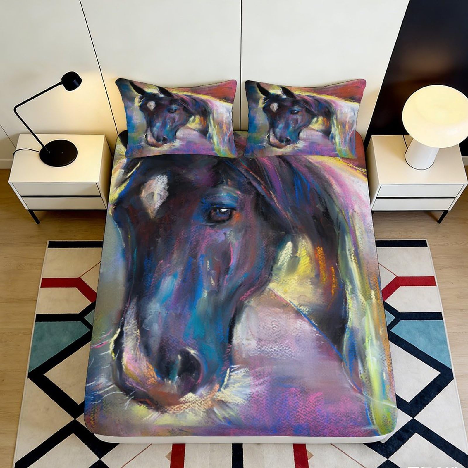 Jqzkxnhpbr Style-6 3D Printed Colorful Horse Fitted Sheet Microfiber Soft Mattress Cover For Bedroom Guest Room Dorm Artistic Decor 90X200x25cm